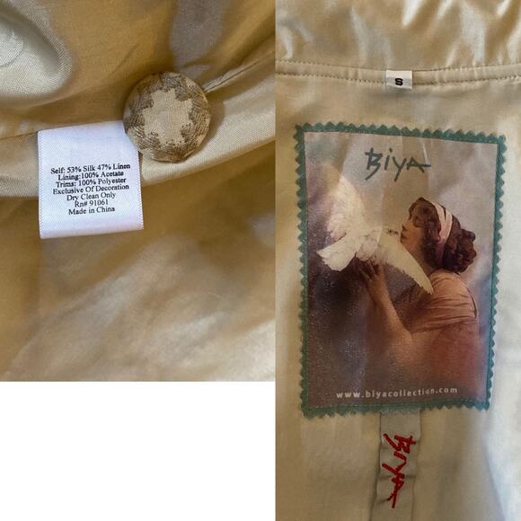 BIYA Collection Silk Linen Blend Embroidered Belted Coat Jacket Size S - Picture 8 of 9